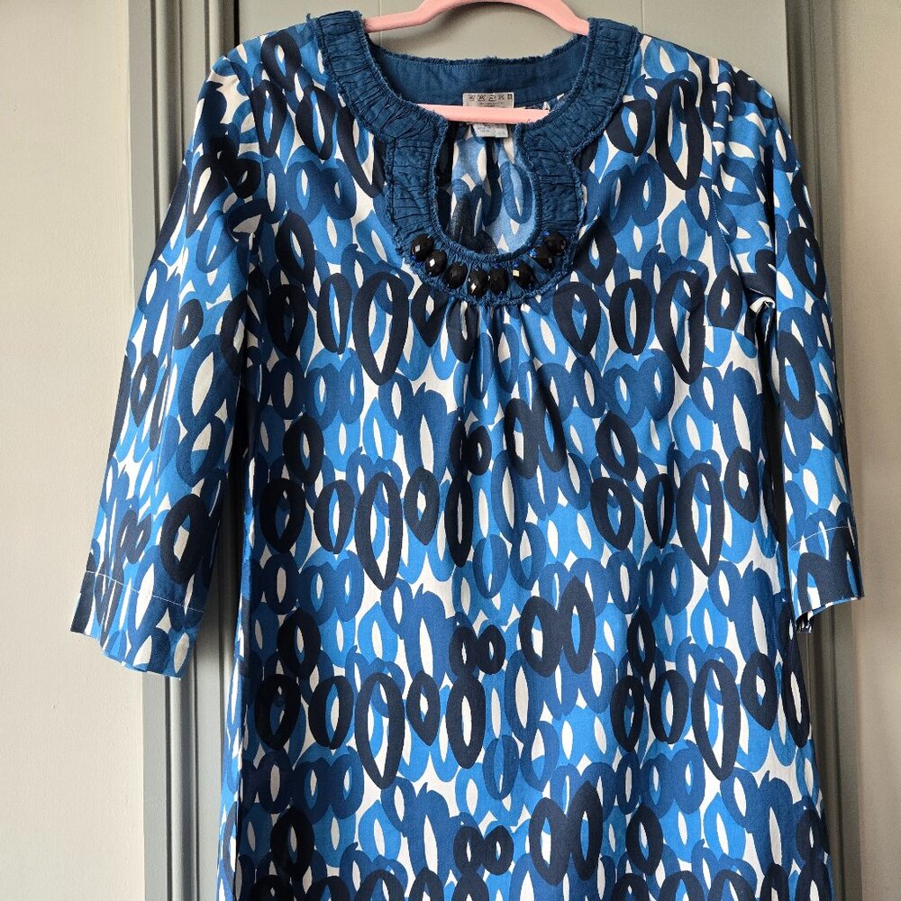 Boden Blue Print Tunic Dress Beaded Size 6
